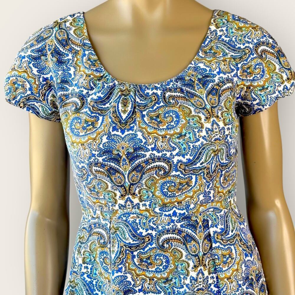 J. Crew Cotton Silk Blend Cap Sleeves Sheath Mini Dress Size 4 Peacock Paisley - Picture 5 of 14